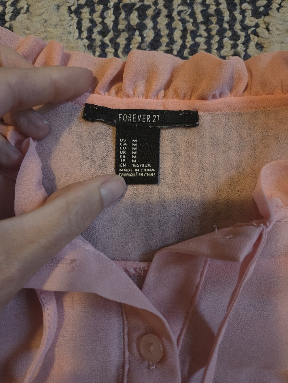 Light Pink Sheer Ruffled Button-Up Blouse - Picture 2 of 3